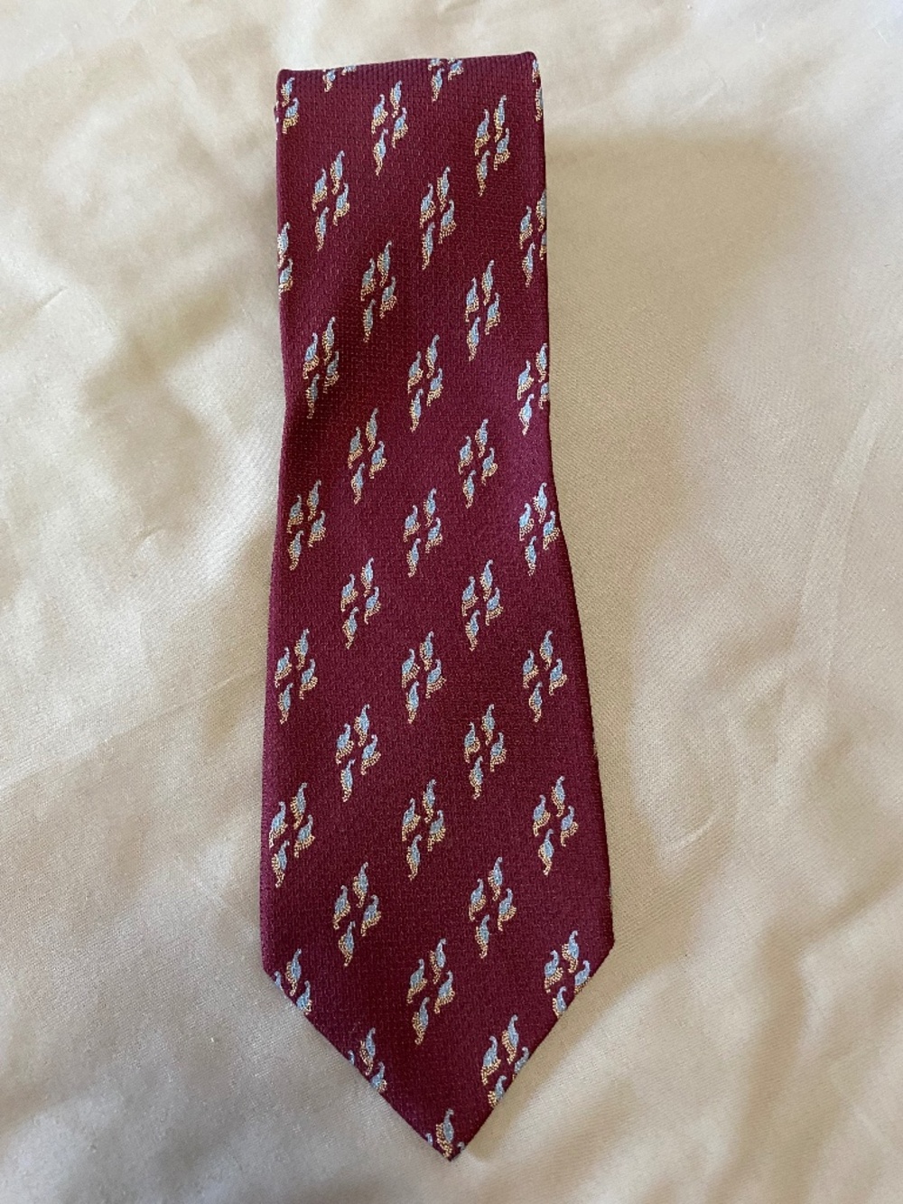 Vito Rufolo Silk Necktie handmade maroon with blue & gold pattern